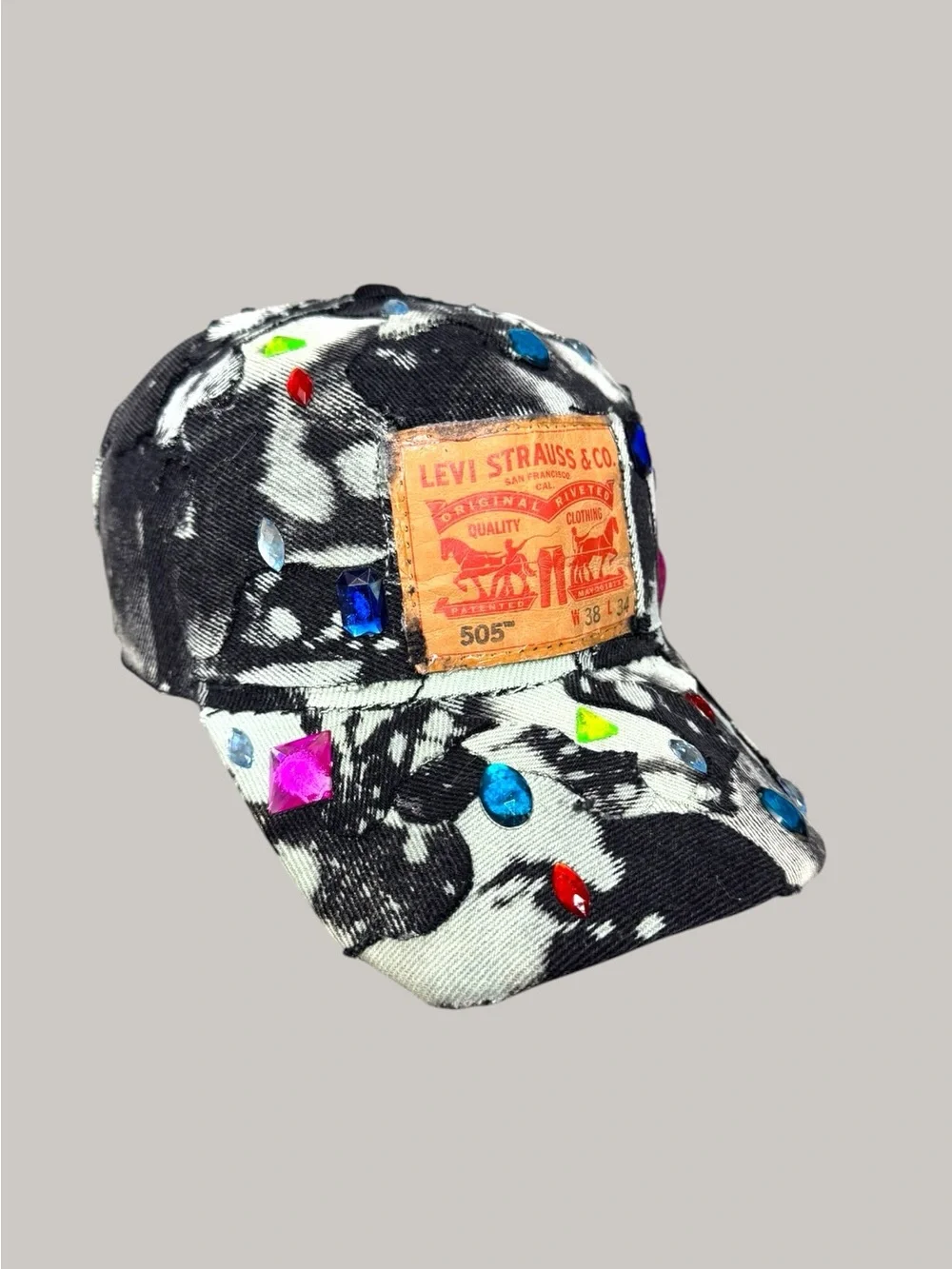 Levi's Black & White Denim Kids Cap with Multicolor Gem Accents
